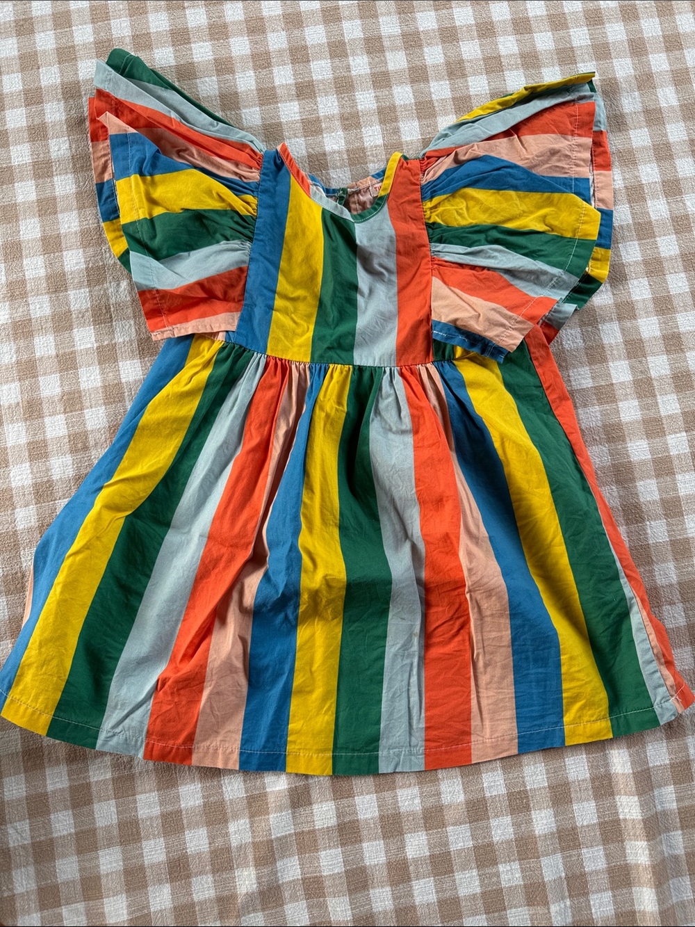 Girls' Multicolor Striped Flutter-Sleeve Casual Dress